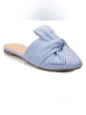 LC Lauren Conrad Desert Mules Blue & White Stripes Bow Slide Slip On Flats